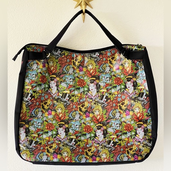 Ed Hardy by Christian Audigier Geisha True to My Love Skulls Tattoo Large Bag - Picture 2 of 16
